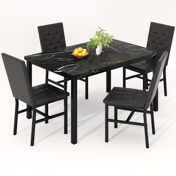 product-fancy-cbc5e6b7-9eb1-45ee-8883-3b111388a2f1 LAMERGE 5pcs Of Dining Table Set, Dining Room Table Set Can Be Used By 4 People, Kitchen Table Set, 1 Artificial Anti-marble Pattern Table And 4 Metal Legs Chairs, Suitable for Living Room, Dining Room, Kitchen Furniture