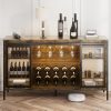 Wine Cabinet for Apartment Dormitory A 55-inch-long, 32-inch-high Farmhouse-style Bar Cabinet Featuring A Wine Rack, Glass Rack, And Storage Space On Both Sides; Finished In A Brown, Natural Wood Tone; Perfect for Use As A Sideboard In The Living