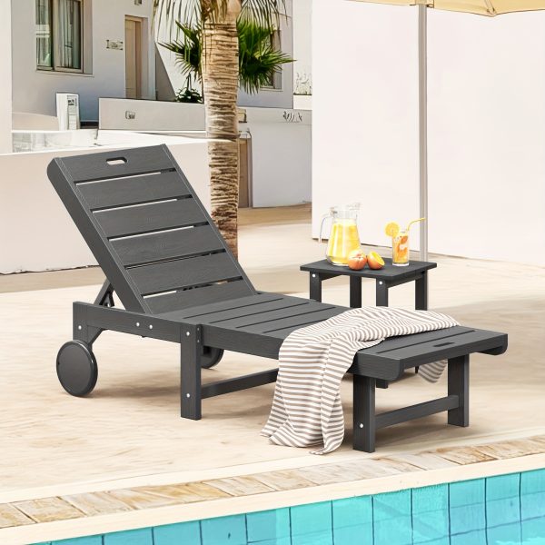 product-fancy-cc65cd8d-f5ea-4d34-880d-5e0b6f846e48 Chaise Lounge Chair Outdoor, HDPS Material, Outdoor Pool Lounge Chairs with 5-Position Backrest, Patio Lounge Chair with Wheels for Outside, Poolside, Beach
