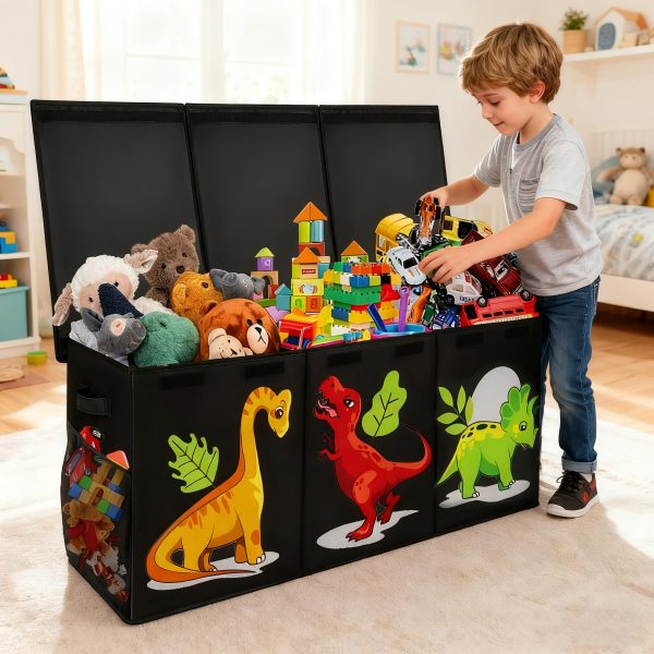 product-fancy-cc78aad6-9fdd-47de-970f-29c270ecb1a7 Extra Large Box, Collapsible Sturdy Storage Organizer With Lids, Dinosaur Box For 14+ Boys Girls, Chest Bin Baskets For Living Room, Playroom, Bedroom, Nursery, Black