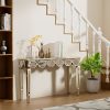 AESOME Luxury Elegant Mirrored Console Table 47.24 Rectangular Silver Mirrored Entryway Table Lantern-Shape Pattern Decor with Golden Rim Legs Sofa Side Tables Long Hallway Table for Foyer, Entrance, Offices Decor