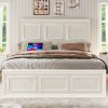 Brown and White Farmhouse Style Platform Bed Frame with Height Adjustable Headboard