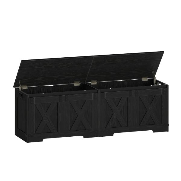product-fancy-cc9a7a7d-ace7-4ddb-bf46-e93e2380f4bb 59" Storage Bench with Two Safety Hinges, Oversized Farmhouse Wooden Storage Box, Flip-Top Storage Ottoman, Entryway Bench for Bedroom and Living Room, White and Brown/White/Black