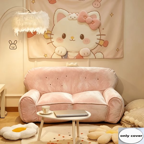 product-fancy-cca213d2-5b5e-4d37-8a11-617c1cf17bf0 1pc Cute Creamy Style Double Lazy Bean Bag Sofa Cover Balcony Living Room Game Figure Room Decoration, Reading Corner Decoration Double Lazy Sofa Cover