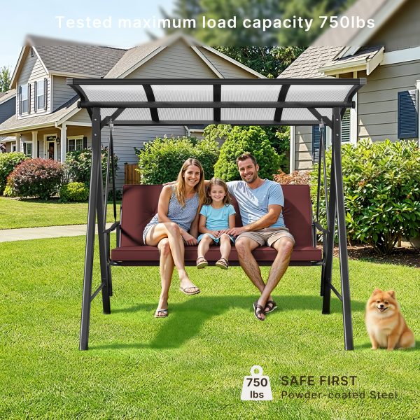 product-fancy-cca6a117-816d-41a6-b5f5-536f49db6b00 3-Seat Porch Swing Chair with Stand - Convertible to Adult Swing Bed, Adjustable UV-Protected Canopy & Thick Cushion, 750lbs, Flat Bed (Red/Blue/Dark Gray) for Porch, Backyard, Garden & Balcony
