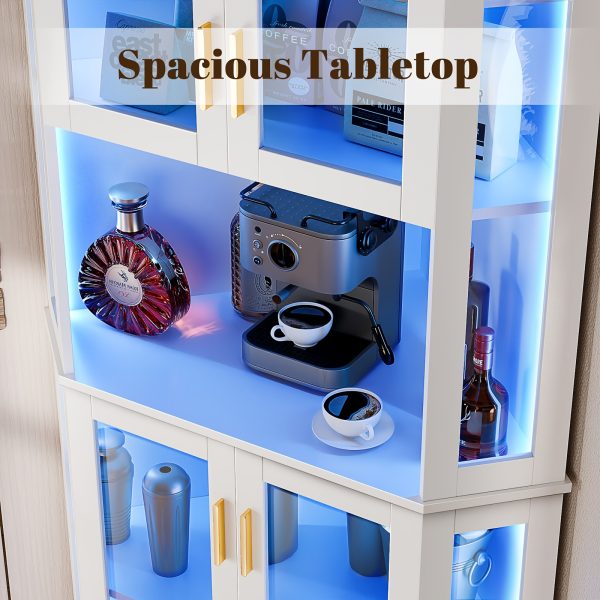 product-fancy-ccb017c1-4e90-4a21-9fd4-e7591e67b097 65" Tall Corner Wine Bar Cabinet with LED Lights, 4-Tier Liquor Storage Cabinet with Glass Door, Space Saving Organizer for Living Room & Kitchen (Black/White)