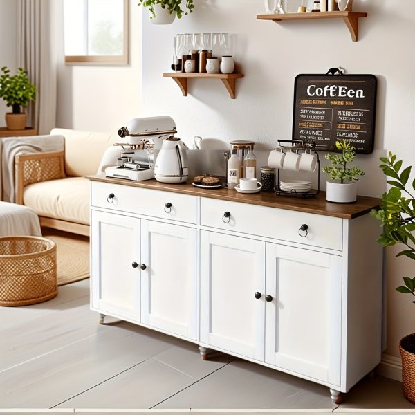 product-fancy-ccb38fc3-36fd-48b7-9da2-523d7eb72dfb 55-Inch Sideboard Buffet Unit, Mid-Century Kitchen Storage Cabinet Featuring 2 Drawers And 4 Doors, Coffee Bar Storage Cabinet