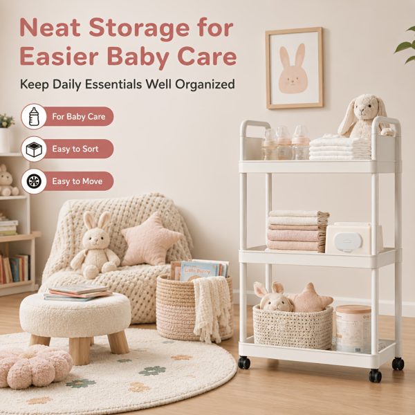 product-fancy-ccb81015-dde3-45f1-9ce1-9aeda70c6475 4-Tier Household Portable Floor Standing Nursing Cart with Handles, Storage Cart, Adjustable Multi-Level Changing Stand for Diapers, Bottles, And More
