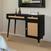 product-fancy-ccc0421a-462c-4cdb-974d-4d3025474738 Yvsevnr Rattan Vanity Desk WithDrawers and Storage, Black Make up Vanity Table Modern Home Office Desk Computer Desk for Bedroom Study D0005