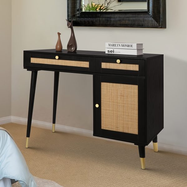 product-fancy-ccc0421a-462c-4cdb-974d-4d3025474738 Yvsevnr Rattan Vanity Desk WithDrawers and Storage, Black Make up Vanity Table Modern Home Office Desk Computer Desk for Bedroom Study D0005