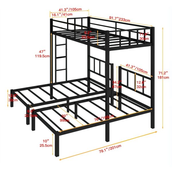 product-fancy-ccf92da2-5ffe-42b5-a061-c8002e2e03b3 Triple Twin Bunk Bed, Can Be Separated Into 3 Twin Beds