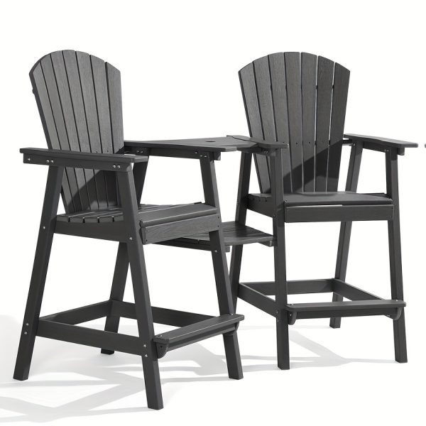 Embossed Balcony Chair, Tall Adirondack Chair Set Of 2 Outdoor Adirondack Barstools with Connecting Tray, High Airondack Chair with Wood Grain, Christmas & Halloween