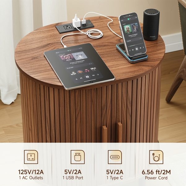 product-fancy-cd4a4c8c-4126-450b-a1a8-b11162831760 2pcs Mid-Century Modern End Table with Storage & Charging Station - Nightstand with Sliding Door Cabinet, Adjustable Shelf & Leg Pad, Compact Space-Saving Suitable for Small Spaces, Living Room, Bedroom - Assembly
