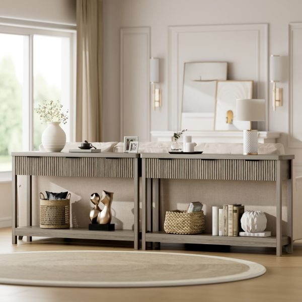 product-fancy-cd713ae0-2861-4057-83b5-a4aa3945ae99 51 IN Fluted Console Table with 3 Drawers, Modern Entryway Table with Metal Handles, Sturdy Solid Wood Design, Hallway Table with Storage, for Living Room And Hallway