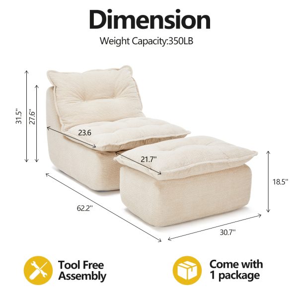 product-fancy-cd75c219-61b9-4c85-9f63-1282370eadc0 MCQ Single Recliner Chair with Footrest - 62.2-inch Foam Floor Lounger, Boneless Modern Bean Bag Sofa Suitable for Bedroom or Living Room, Cloud Bed for, No Assembly Required, Space-Saving