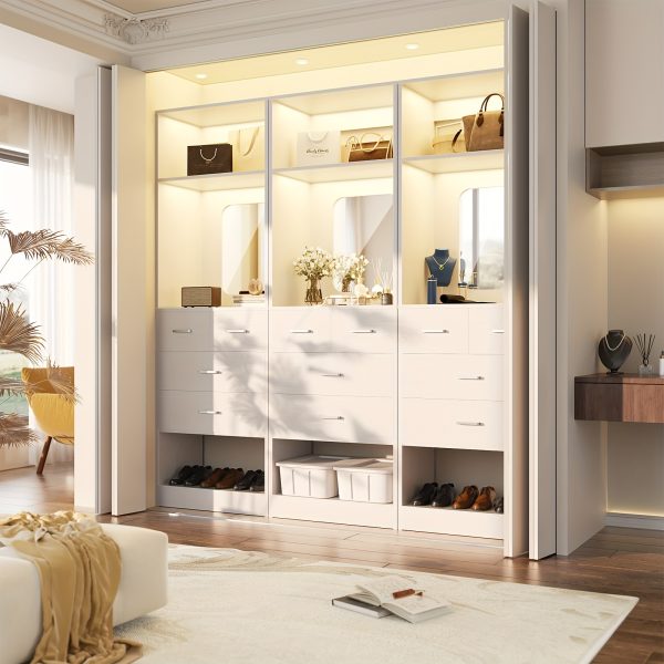 product-fancy-cd79d6fa-ba7b-4ff0-8371-ce303c640902 Unikito 25 Inch Closet System with 4 Drawers, 2FT Wood Closets Organizer with Storage Shelves And Mirror Design, Freestanding Sturdy Walk in Closet Tower for Bedroom, 25" W X 16" D X 80" H, White