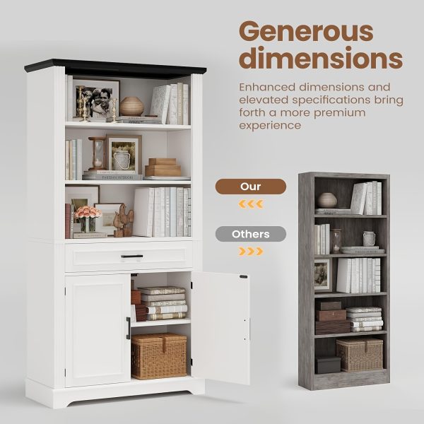 product-fancy-cda4644c-5d1a-42bd-afca-87a7fcb1da14 Farmhouse Bookcases with Doors And Drawer, 6 Shelf Display Storage Shelves 70 in Tall Bookshelf for Home Office
