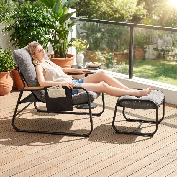 product-fancy-cda68480-101f-4155-91f9-4f7923c49cb8 Outdoor Terrace with Footstool Rocking Chair, Oversized Papasan Chair with Cushion for Comfortable Reading, Suitable for Deck/Garden/Terrace/Camping, Outdoor Terrace Furniture. Beige