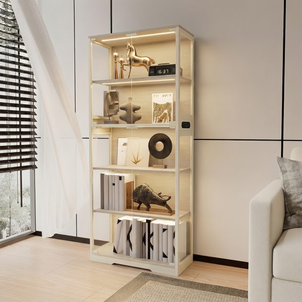 product-fancy-cddc5082-7a54-44e9-a36a-004e7c7ec198 5-Tier Display Cabinet with Glass Doors, Dimming LED Lights And Motion Sensor, for Collectible Figures, Living Room, Bedroom, Or Office, Metal Frame