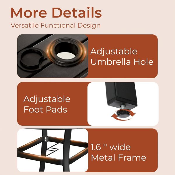 5pcs Patio Dining Set for 4, Outdoor Table And Chairs W/ 1.57"-1.9" Adjustable Umbrella Hole And Foot Pads, All Weather 42" Round Metal Table And Stackable Textilene Chair