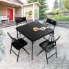5pcs Card Table And Chairs, Portable And Foldable, 34-inch Plastic Folding Dining Table with Chairs Set Of 4 for Outdoor, Parties, Events, Picnic, Camping, And Game, Black
