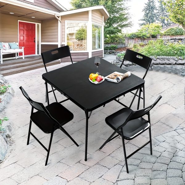 5pcs Card Table And Chairs, Portable And Foldable, 34-inch Plastic Folding Dining Table with Chairs Set Of 4 for Outdoor, Parties, Events, Picnic, Camping, And Game, Black