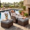 product-fancy-ce4dbef2-005e-40aa-9506-3534d4abd4d5 2pcs Large Square Outdoor Wicker Ottoman Set with Thick Cushions - All-Weather PE Rattan Suitable for Garden, Poolside, Patio Furniture, Grey/White Cushioned Stool, Footrest for /Outdoor Use, Assembly & Low Maintenance