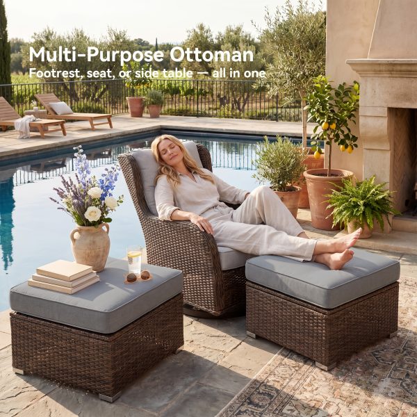 product-fancy-ce4dbef2-005e-40aa-9506-3534d4abd4d5 2pcs Large Square Outdoor Wicker Ottoman Set with Thick Cushions - All-Weather PE Rattan Suitable for Garden, Poolside, Patio Furniture, Grey/White Cushioned Stool, Footrest for /Outdoor Use, Assembly & Low Maintenance