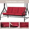 3 Person Patio Porch Swing Outdoor Converting Swing Glider Hammock with Adjustable Canopy, Cushions for Outside Backyard, Garden (Pillow Not Included)