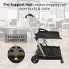 Two Layers Folding Shopping Cart | Multi Use Functional Collapsible Carts | Collapsible Grocery Carts | Shopping Cart with Storage Crate | Utility Cart for Groceries, Warehouse, Supermarket.Black