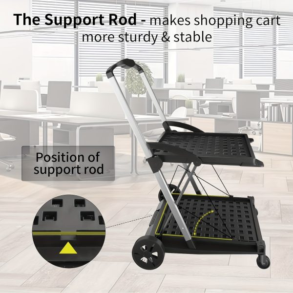 Two Layers Folding Shopping Cart | Multi Use Functional Collapsible Carts | Collapsible Grocery Carts | Shopping Cart with Storage Crate | Utility Cart for Groceries, Warehouse, Supermarket.Black