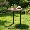 [Outdoor Round Side Table] Outdoor Round Side Table With Double-Layer Storage Shelf, MarbleTexture Imitation Stone Courtyard End Table, Sturdy Black Metal Frame, Weather-Resistant Side Table Is Suitable For Balcony Coffee Corner, Small Space Courtyard/Terrace/Balcony Furnitur