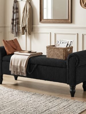 ATOMHAUS Upholstered Storage Bench for Bedroom End Of Bed Rolled Armed Corduroy Linen Fabric Ottoman Couch Long Bench Window Sitting Fireplace Toy Storage Bench Living Room Furniture