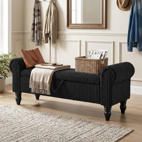 product-fancy-ce9aa1c1-1a22-4330-b9cd-8e14bfbbdda6 ATOMHAUS Upholstered Storage Bench for Bedroom End Of Bed Rolled Armed Corduroy Linen Fabric Ottoman Couch Long Bench Window Sitting Fireplace Toy Storage Bench Living Room Furniture