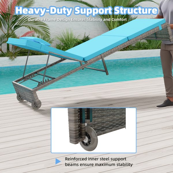 product-fancy-ce9bdde5-c5c4-4b77-a96a-e60f41663b1d Lounge Chair Set, 3pcs Outdoor Modern Patio Furniture Lounge Chairs Set of 2 with Adjustable Backrest And Side Table, Durable PE Wicker, Weather Resistant Cushions, Blue