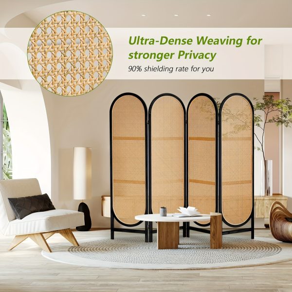 product-fancy-ced344c7-208e-41f5-bfd6-82e6c09d693a 4 Panels Room Dividers And Folding Privacy Screens, Hand-Woven Rattan Room Divider Wall, Wood Room Divider Freestanding Room Partitions Screen For Home Office Bedroom, Black