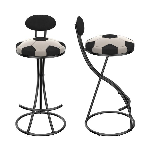 product-fancy-cedf8821-733c-483b-a25c-168bc2e922f1 Pair of Contemporary Velvet Bar Stools with Counter Height, Featuring a Golden Metal Frame And S-Shaped Stripe Backrest, Upholstered Round Chairs Inspired by Basketball And Soccer, Complete with Footrest for Dining Areas, Kitchens, And Bars