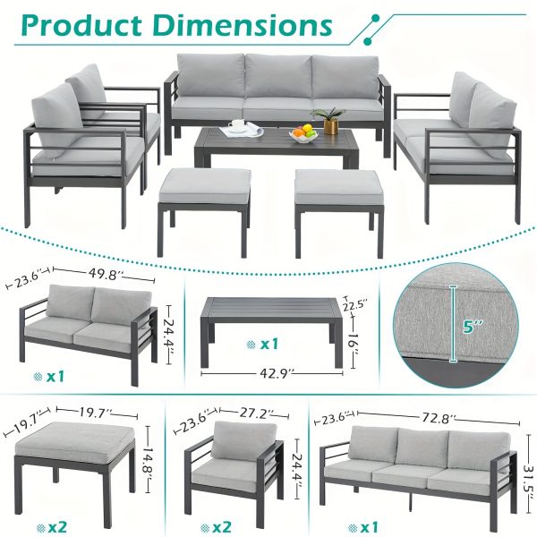 product-fancy-cee15aa5-4e1e-411f-b02d-b32fd273dc50 YODOLLA Aluminum Outdoor Furniture Collection, Contemporary Patio Set Including Coffee Table, 7pcs Conversation Set with Cushions for Balcony, Porch, And Lawn
