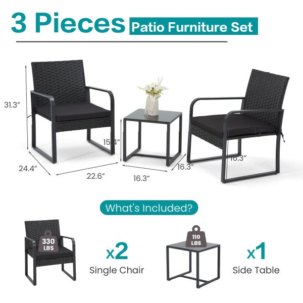 Bezseller 3pcs Outdoor Furniture Set, Rattan Bistro Set with Coffee Table, Sturdy Steel Frame with Cushions for Garden, Balcony, Poolside, And Backyard