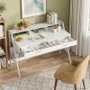 product-fancy-cf3ccf22-03f3-42c8-8469-29c620f4130e 47 Inch Computer Desk With Storage Shelf & Drawers | Modern Office Writing Desk Study Table With Monitor Stand Riser, White, Byblight, Christmas Renewal