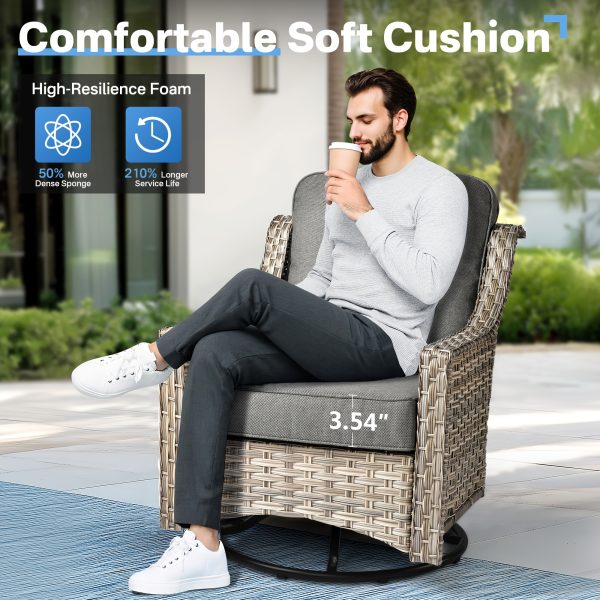 product-fancy-cf791e45-5b31-4506-a52f-f46a643e55ab 5pcs Outdoor Patio Furniture Set with 2 Swivel Chairs, 1 Outside Sofa, 1 Side Table and 1 Solar Lighting Glass Coffee Table - All-Weather Wicker Patio Conversation Set Modern Design for Garden, Deck, and Porch Decor