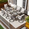 9pcs Outdoor Dining Arrangement - Patio Set for 8 People. Comes with 1 Rectangular Table And 8 Swivel Chairs with Cushions, Suitable for Lawn And Garden