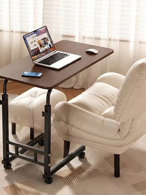 Adjustable Rolling Bedside Table with Wheels | C-Shaped Laptop Desk for Bed And Sofa, Small Mobile Overbed Table with Storage Shelves, Height Adjustable Nightstand for Home, Office And Living Room