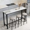 AESOME Counter Height Table Rectangle Sintered Stone Tabletop 47.2in Narrow Long Kitchen Dining Table 41.4in High Top Table Living Room Furniture, Sturdy Metal Frame
