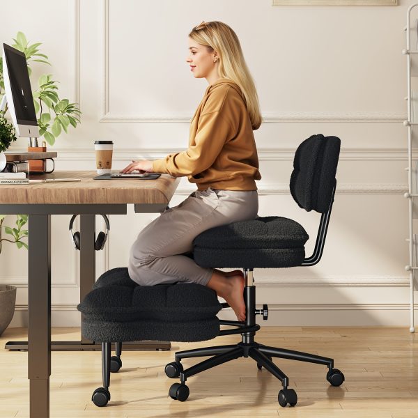 product-fancy-cfb87f53-fcdc-441f-9c81-52b4bd361a6c DURAYLOLY Ergonomic Cross Legged Chair, 360° Swivel Meditation Chair with Wheels, Height Adjustable Seat, Strong Lumbar Support, Home Office Furniture, Teddy Fabric