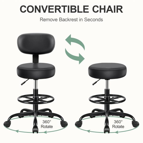 product-fancy-cfdc3b3b-e72e-40d3-8075-42eb2bf3a1e1 KERDOM Adjustable Height Drafting Chair with Removable Backrest & Quiet-Rolling Wheels - 300 lbs Capacity PU Leather Swivel Stool, Ergonomic Metal Frame for Office, Studio, Clinic, Kitchen, Salon (Black), Ergonomic Chair, Studio Seating, Professional Seating, Premium Materials, Heightadjustable Stool, Office Professionals, Standing Desk Stool, Sleek Design, Durable Construction, Rolling Stool, Kitchen Stool