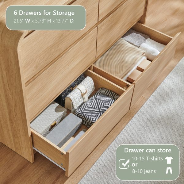 product-fancy-cfeaf6b6-2393-4f02-b751-4407c643a4f5 Modern Bedroom Drawer Dresser, Curved Profile Design Drawer Cabinet, Wooden Mid-Century Style Storage Dresser, for Bedroom And Living Room, Natural Oak