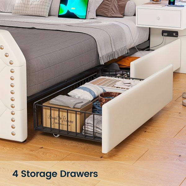 product-fancy-d01299b9-6225-4c21-9898-32be9a49d5b2 Queen Size Bed Frame with 2 Nightstands with Mirror, Modern Platform Bed Frame with 53" Tall Headboard and 4 Storage Drawers