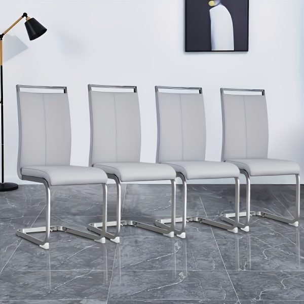 Modern Dining Chairs Set of 4, High Back White Kitchen Chairs, Faux Leather Side Chair with Gold Plated Metal Legs, Easy to Install Upholstered Dining Chairs, Ideal for Living Room, Easy to Install (Golden/Silver Leg) Local Warehouse
