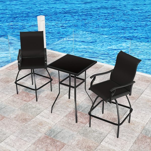 product-fancy-d01e8fb8-e846-4eb3-be18-f41b3cb5f2b8 2/3/5pcs Patio Bar Set, 360° Swivel Bar Stools, Outdoor Bistro Furniture with High-Density Textilene Fabric & Heavy Duty Metal Frame, High Top Table And Chair Set for Balcony, Poolside, Garden & Backyard